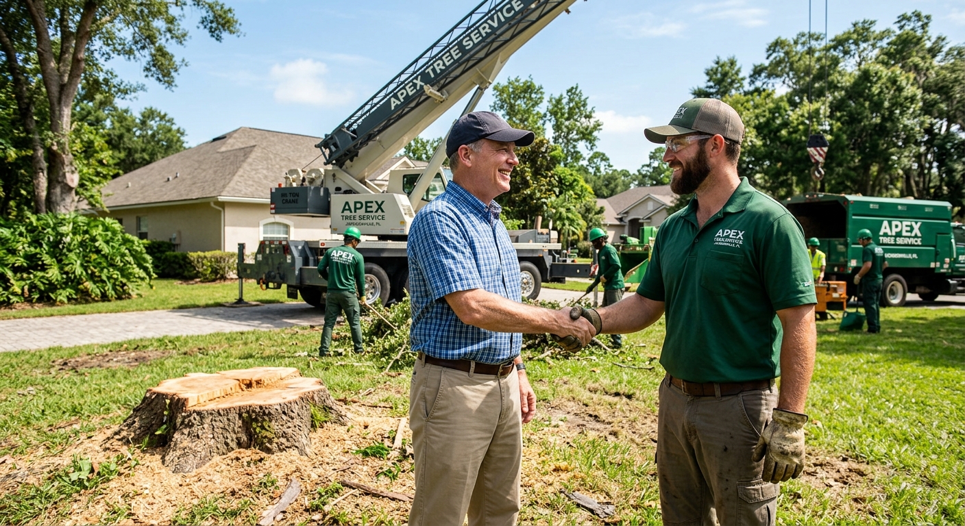 Homeowner satisfied after professional crane tree removal in Jacksonville FL